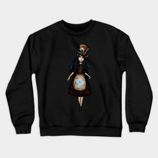 Steampunk Girl Blue Haired Girl with Hat Crewneck Sweatshirt